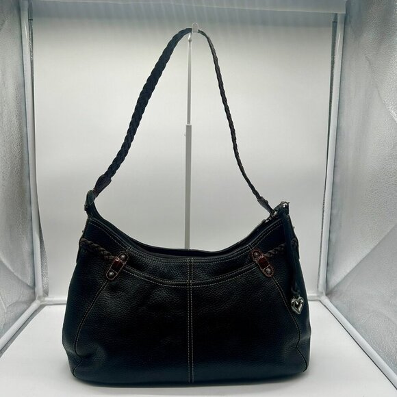 Brighton Leather Woven Tassel‎ Shoulder Bag Black Brown Rectangle Pockets Zipper - Picture 5 of 11